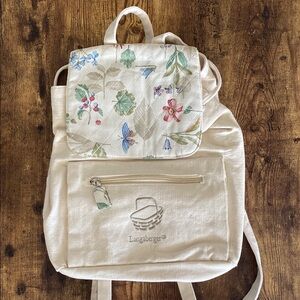 Vintage Longaberger Cream Backpack with Botanical Charm